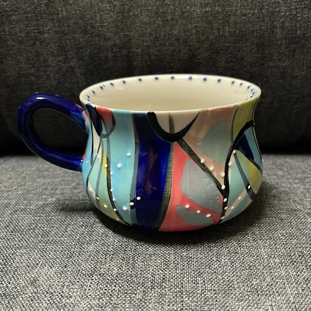 Anthropologie Hand-painted Geometric Mug